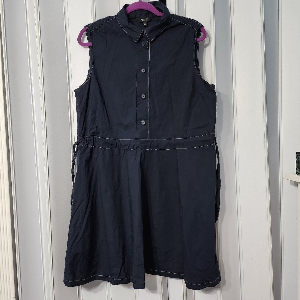 Simply Vera Wang Blue Button Down Sleeveless Shirt Dress Contrast Seams Sz XL